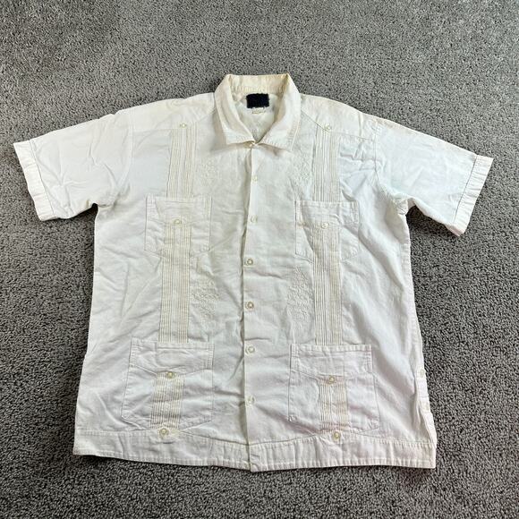 VINTAGE Guayabera Mens Extra Large Ivory Cream Embroidered Cuban Button Up * - Picture 1 of 14